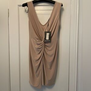 NWT PrettyLittleThing Sleeveless Twist-Front Mini Dress / Tunic in Taupe Beige